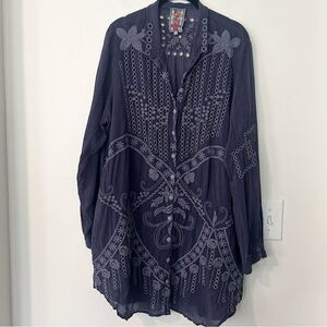 Johnny Was Embroidered Maymee Long Tab Sleeve Blouse XL